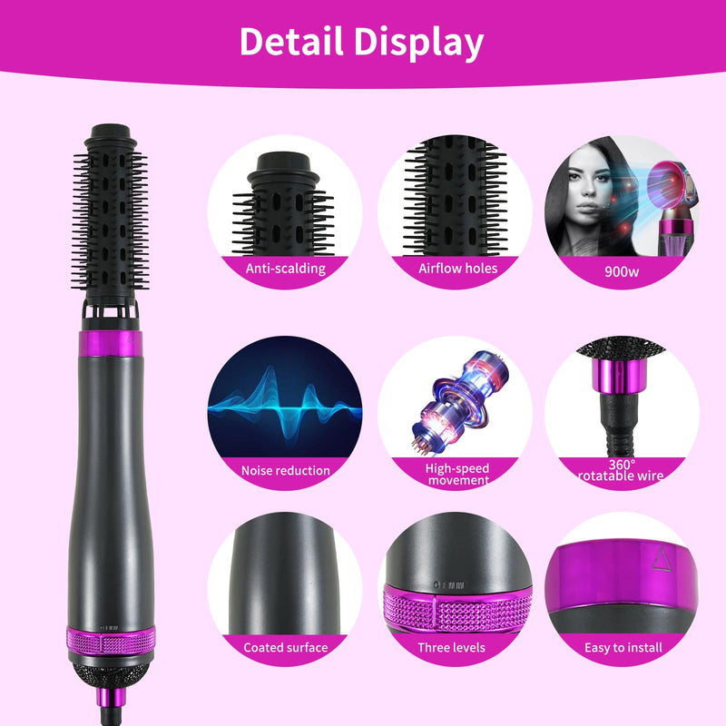 Hair Dryer Brush Blow Dry Hair Brush 6 in 1 Detachable Hair Dryer Hot Air Styler Hot Brush for Hair Styling, Lightweight Travel Hair Dryer, Hot Air Brush for Drying Curling Straightening
