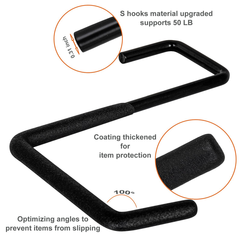 4 Pcs Rafter Hooks, Upgraded Fence Hangers, Heavy Duty Bike Hanger for Garage, Ladder Hook, Black Large S Hooks for Hanging Hose, Plants, Chairs, Bikes, Ladders, Cords and More 4Pcs garage hangers