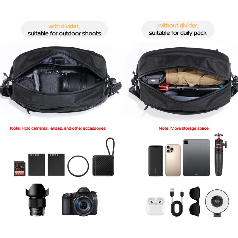 ULANZI 10L Camera Sling Bag, Water-Resistant Camera Case with Tripod Holder | DSLR/SLR/Mirrorless Camera Bags Crossbody for Photographers Video Photo Live Travel Outdoor Work Photography Accessories