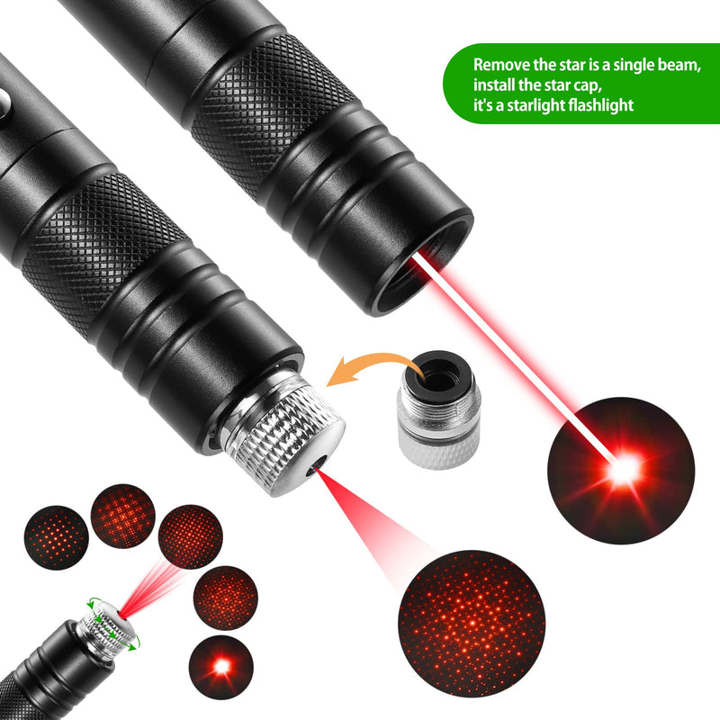 Laser Pointer High Power Rechargeable Lazer Pointer, Laser Pen with Long Range Adjustable Focus with Star Cap, Laser Pointer Pen Suitable for Outdoor, Astronomy, Cats Dogs (Red)