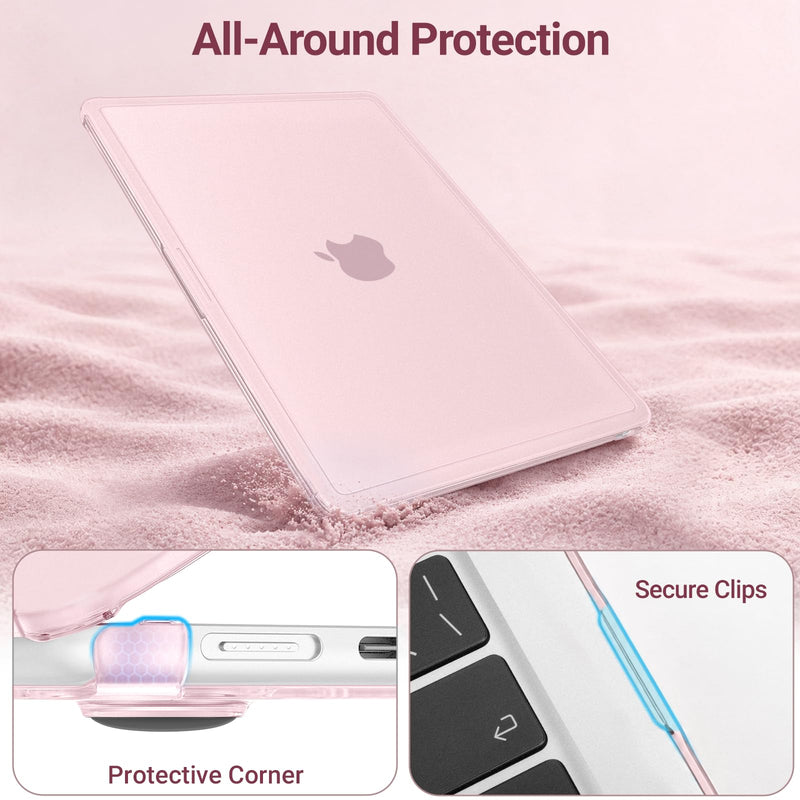 MOSISO Compatible with MacBook Air 13 inch Case M5 M4 M3 M2 2026-2022 | Reinforced Hard Shell&Puffy Bag&Keyboard/Webcam Cover&Screen Film for Mac Air 13.6, A3449 A3240 A3113 A2681, Pink