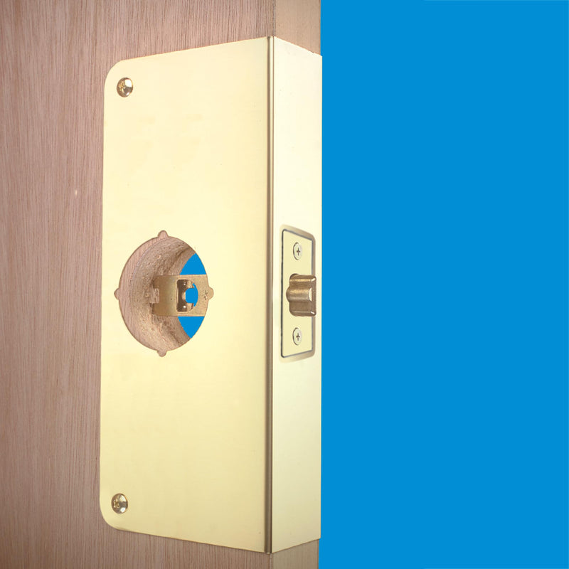 Prime-Line U 9541 Brass Lock and Door Reinforcement Plate, Single Pack | For 1-3/4 In. Thick Doors, Brass Finish