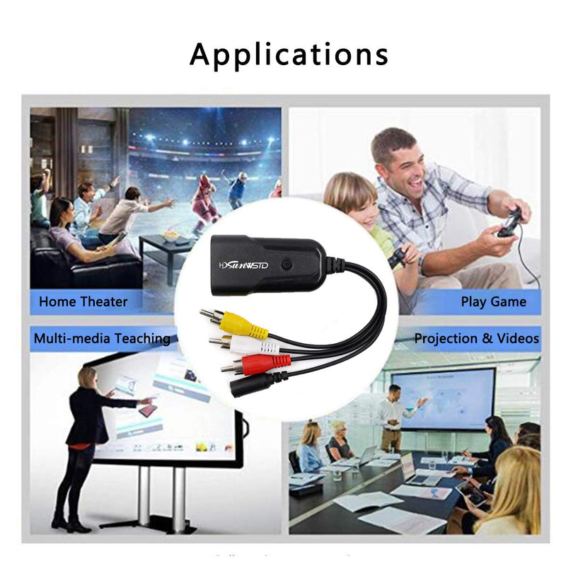 Mini HD 1080P Converter Box RCA AV/CVSB Video Converter Box 480P 720P 1080P HDMI2AV Hdmi to AV(CVBS) Support HDMI adapder for HDTV TV PS3 Computer PC VCR