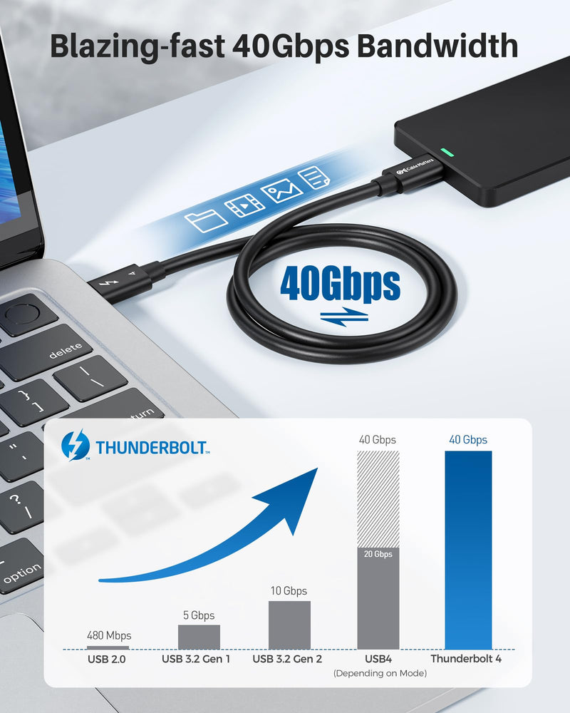 Cable Matters [Intel Certified] 40Gbps Thunderbolt 4 Cable 3.3ft with 8K Video and 240W Charging - 1m, Compatible with USB4, Thunderbolt 3 Cable and USB-C 3.3 Feet Black