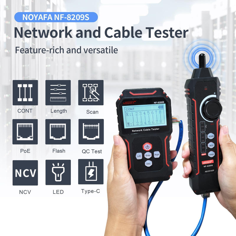 NOYAFA NF-8209S Network Cable Tester, Ethernet Cable Tester with CAT5, CAT6 Line Tracer, PoE, NCV, Length Test, Port Flashing, Fault Line Scan for Cable Grooming, LAN Network Cable Tracer Kit NYF-NF8209S