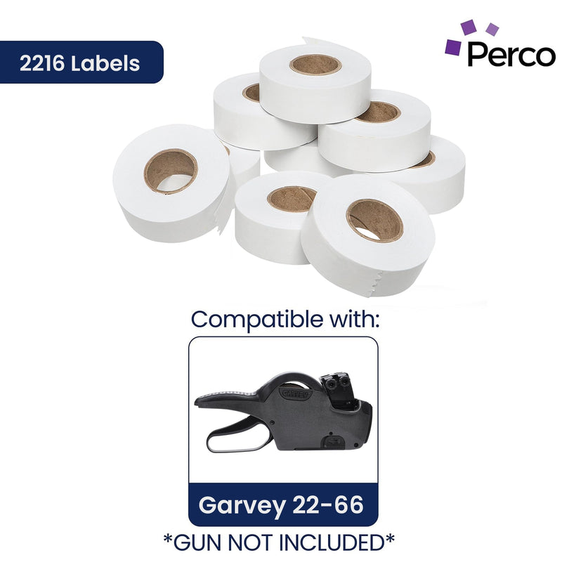 [AUSTRALIA] - Perco White Garvey 2216 Pricing Labels for Garvey 22-66/22-77/22-88 Two Line Pricing Gun - 9 Rolls, 1 Sleeve - 9,000 Pricemarking Labels and 1 Inker Included 1 Sleeve (9,000 Labels)