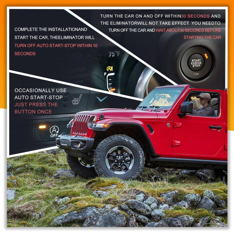 Auto Start Stop Eliminator for 2018-2024 J-eep Wrangler JL & 2020-2024 Gladiator JT Auto Stop Eliminator Engine Auto Stop/Start Disable/Canceller-Plug Play Error Free Bypass