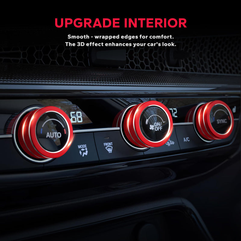 for Honda Civic 2022-2026 Accessories, CRV 2023-2026 & Acura Ingetra 2023-2025 (Fit 9" Screen/ 1 Audio Knob), 11pcs Knob Cover Kit - Hazard Light, Push Start, Audio, AC & Air Vent (Red) Red 9-inch screen