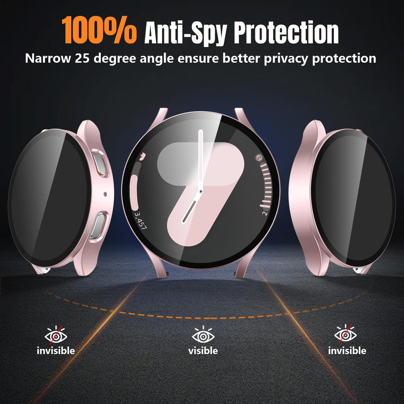 Easuny 2 Pack Waterproof Privacy Case with Tempered Glass Screen Protector for Samsung Galaxy Watch 7 40mm, Overall Protection Anti-Slip Scratch-Resistant Cover for Galaxy Watch7 Rosepink