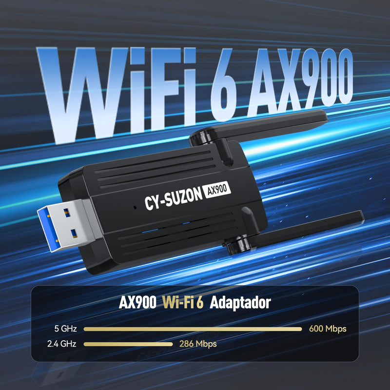 WiFi Adapter for Desktop PC, AX900 USB WiFi 6 Adapter with 5GHz/2.4GHz Dual Band, Bulit-in Driver for Windows 10/11 (AX900)