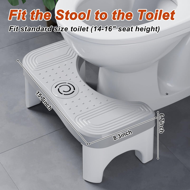 Recximi 2 Pack Toilet Potty Stool Adult, Portable Bathroom Stools for Adults, 7 Inch Step Stool with Fresher Box, Toilet Feet Pooping Stool for Toilet to Help Poop, Grey Gray