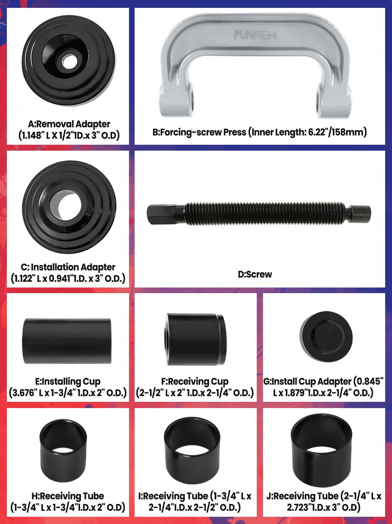 Ball Joint Press Kit 10 pcs Ball Joint Press & U Joint Removal Tool Kit with 4 * 4 Adapters, Fits for Most 2WD and 4WD Vehicles & Light Trucks