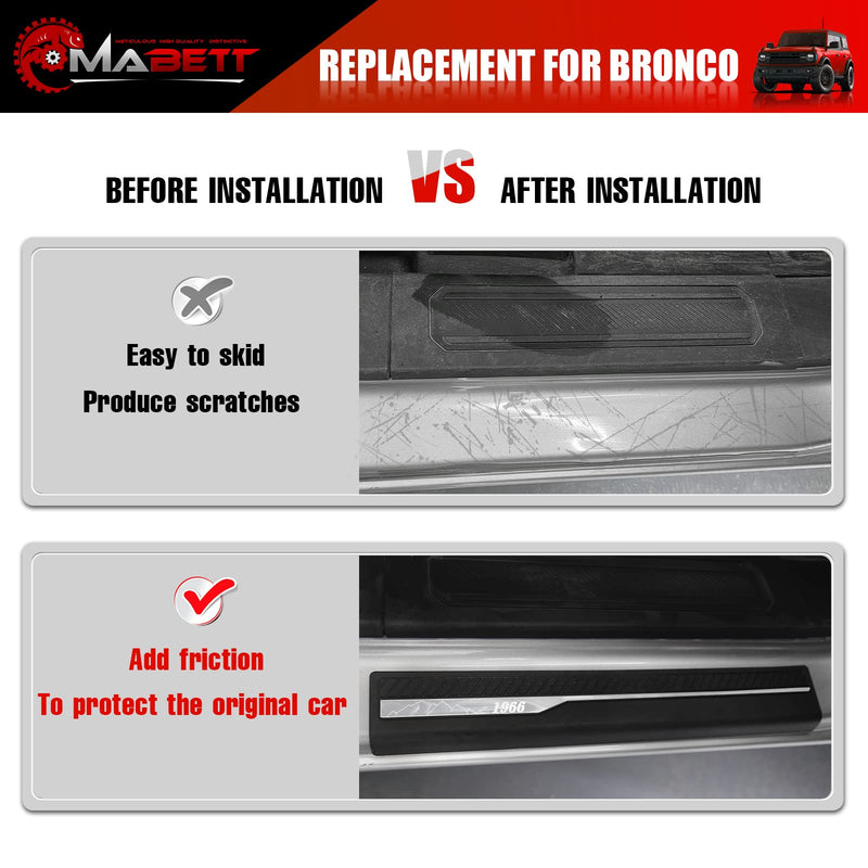 Mabett Door Edge Guards for Ford Bronco Accessories 2021 2022 2023 2024 2025 4 Door, Bronco Door Sill Protectors with 1966 Pattern