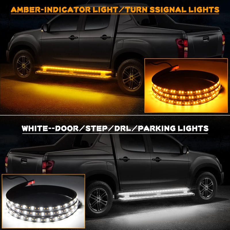 2PCS 70 Inch LED Running Board Light 12V LED Side Marker Light with Sequential Amber Turn Signal Light &White Courtesy Light,216 LEDs Running Board Strip Light for Trucks Cars Vehicle