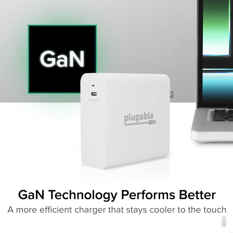 Plugable 140W USB C Charger, GaN Wall Charger for Laptop, PD 3.1 (EPR) Power Adapter, Compatible with MacBook Pro, MacBook Air iPad Pro, Surface and USB-C Devices
