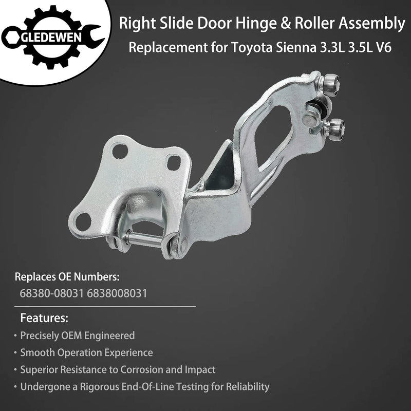 Slide Door Roller & Hinge Assembly, Compatible with 2004-2010 Toyota Sienna, Right Passenger Side | Replaces# 68380-08031, 6838008031, Middle Center Sliding Door Roller 2004-2010 Right