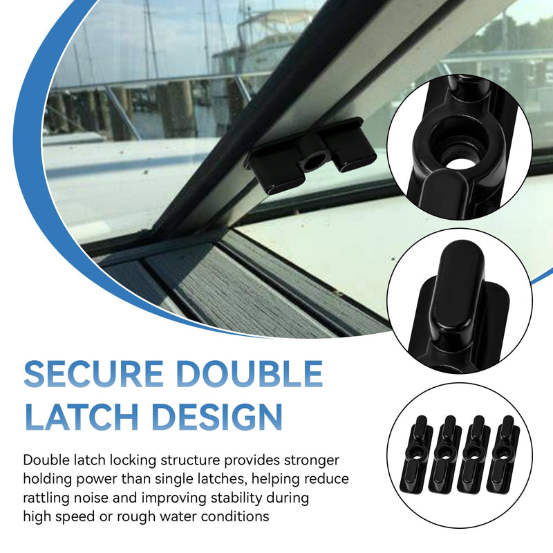 Boat Windshield Double Latch, Marine Door Window Lock Replacement Twist Latch, Boat Hatch Clip Hardware, Protect Windows and Block Strong Winds, 4 Pcs