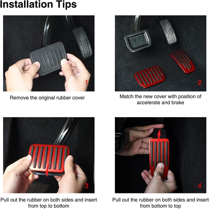 Foot Pedal Pads Set for Tesla Model 3 Model Y, Non-Slip Performance Aluminum Car Accessories Brake & Accelerator Pedal Covers for Model 3/Y (Red) Red