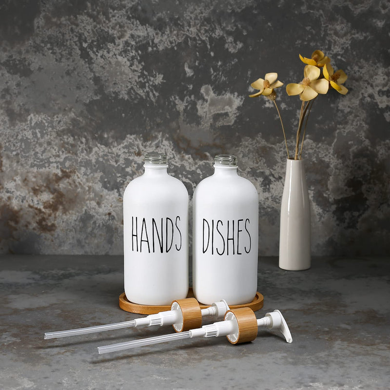 MOMEEMO White Soap Dispenser Set, Contains Hand and Dish Soap Dispenser, Suitable for Kitchen Decor. (White) Hd White & Tray
