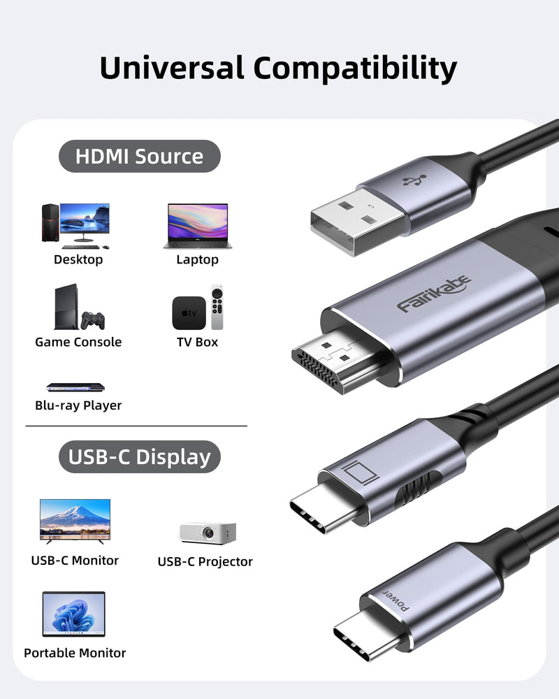 HDMI to USB C Cable 8.2FT 4K60Hz, HDMI Source and Power Supply to USB C Display Converter, for hdmi to Studio Display, Xbox PS5 Steam Deck Dock to Xreal Beam, Rayneo AR Glasses, Touchable Monitor straight