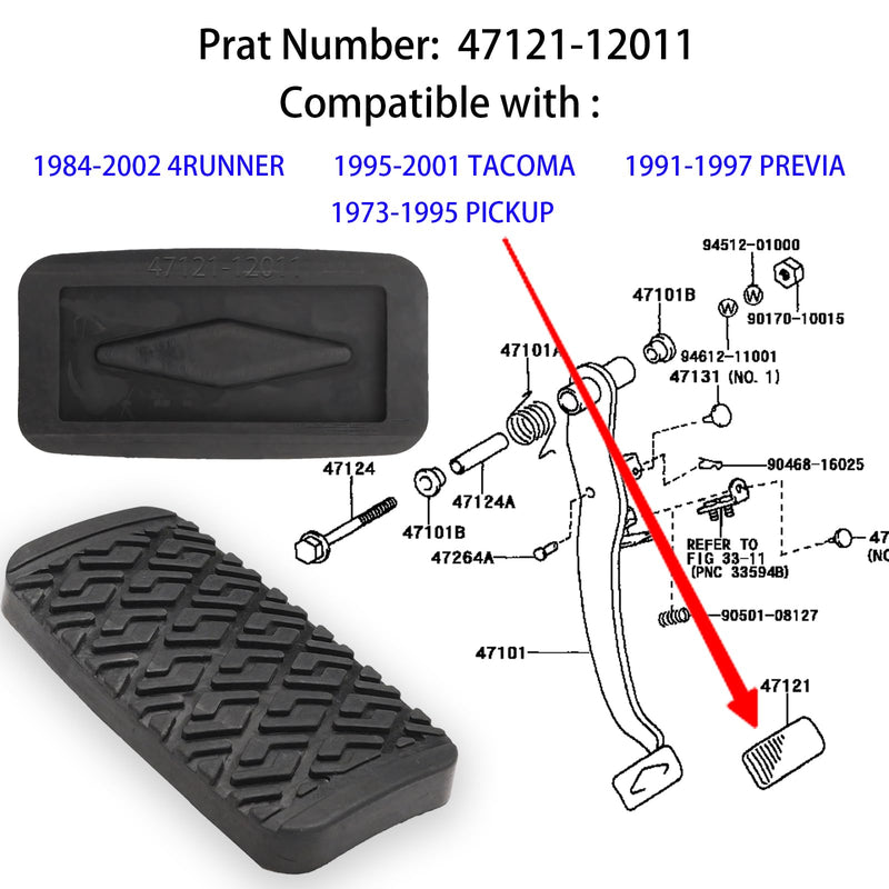Automatic Brake Pedal Pad, Brake Pedal Pad Cover Compatible with Toyota 1984-2002 4Runner, 1995-2001 Tacoma, 1973-1995 Pickup, 1991-1997 Previa