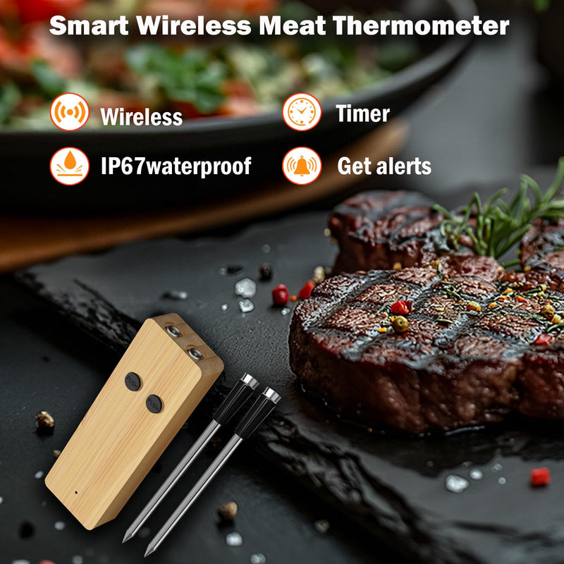 Wireless Meat Thermometer for Grilling and Smoking, 800FT Bluetooth Thermometer with Dual-Sensor Probe, Food Thermometer for BBQ, Oven, Smoker