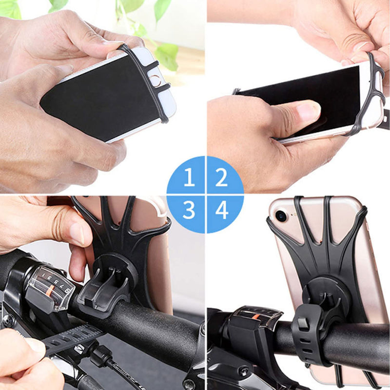 2 Pack Universal Bike Phone Mounts, 360 Rotation Silicone Holders for iPhone and Samsung, Compatible with 4.7-6.8 Inches Phones, Easy Installation Black 2 Pack