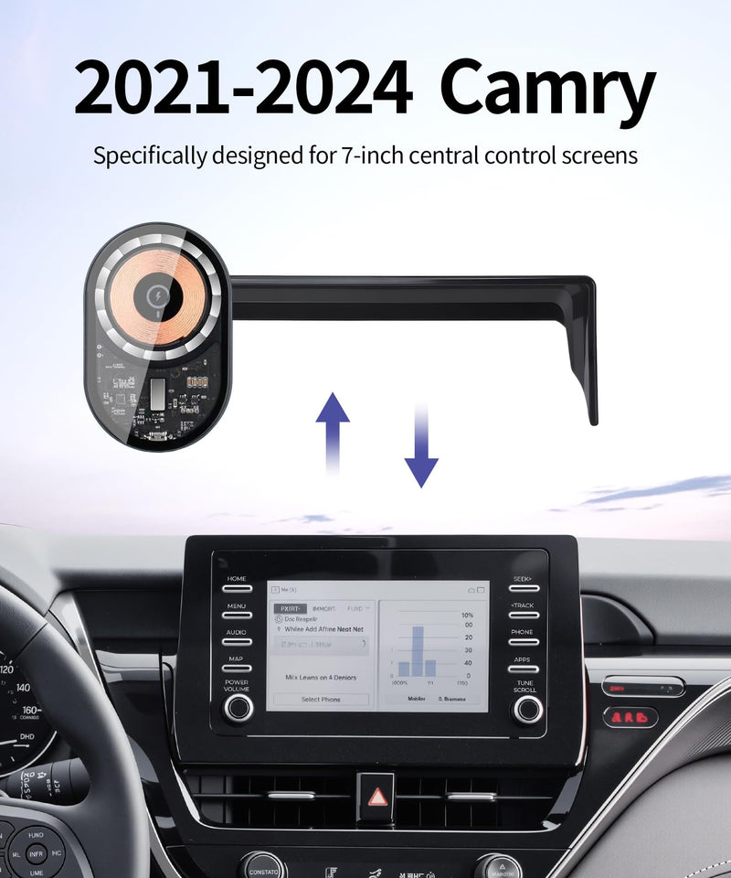 15W Wireless Charging Car Phone Holder for Toyota Camry 2021-2024 7" Screen | Magsafe Accessories Fast Charging Magnetic Cell Phone Holder Clip Compatible with iPhone Android, 3D Fit Vehicle Phone Stand