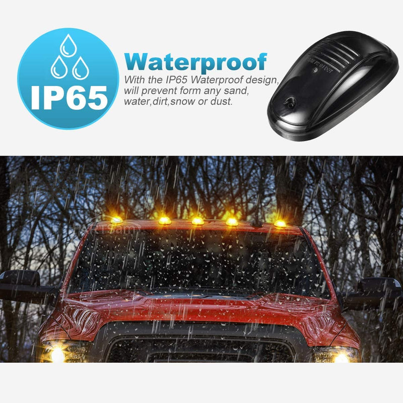 Partsam 5X Amber 24 LED Smoke Cab Roof Running Top Marker Lights 264146BK Assembly Wire Harness Replacement for 1500 2500 3500 4500 5500 2003-2018 Pickup Trucks