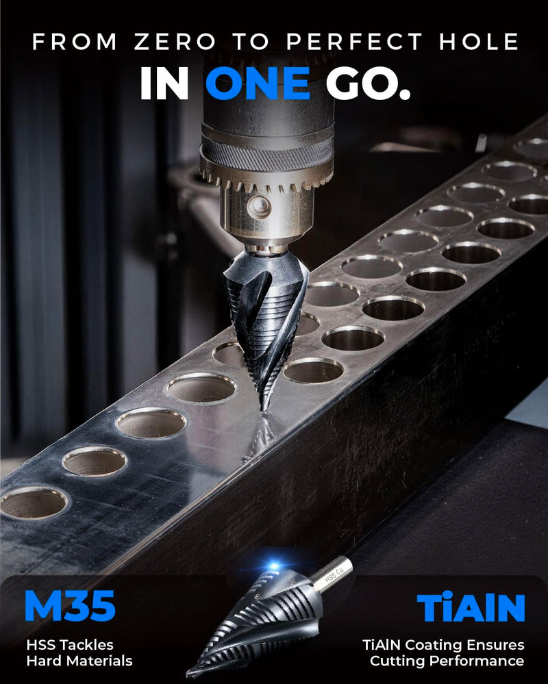 toolant Gigantic Step Drill Bit(Pro), 1/4" - 2-1/2"(15 Step Size), 1/2" Shank Unibit Step Drill Bit for Metal, Aluminum, Plastic 1/4" - 2-1/2"