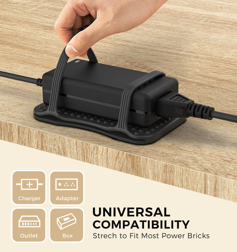 TRONWIN Laptop Charger Holder, Reinforced Silicone Adapter Mount for Under Desk Power Brick with Self-Adhesive Cable Ties, Heat-Dissipating Non-Slip Organizer for Home Office & Gaming Desk
