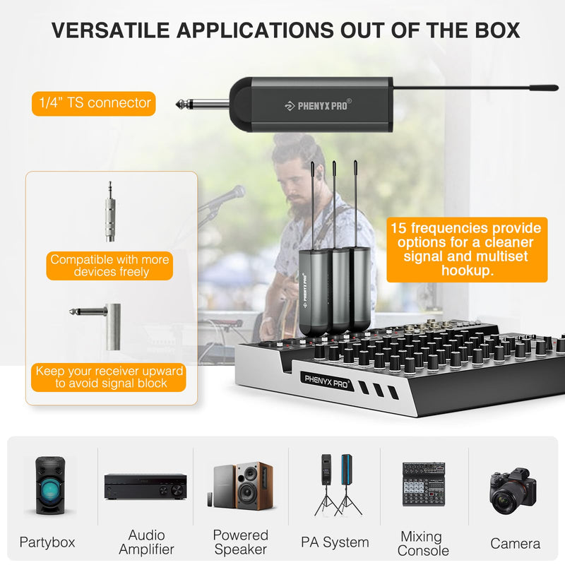 Phenyx Pro Dual Digital Wireless Microphone System, Portable Mini Receiver, 2x15 UHF Frequencies, 2 Bodypack Transmitters, Headset/Lapel Microphone for Singing, Karaoke (PDP-2-2B)