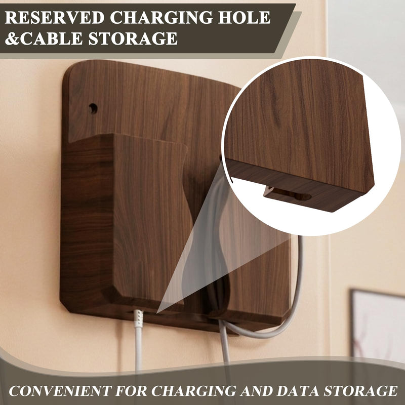 2 Pack Wall Phone Holder Phone Stand with Charging Hole (Wood Grain) | Compatible with iPhone and Android, remote control stand, bedside phone holder, for home office boat rv accessories