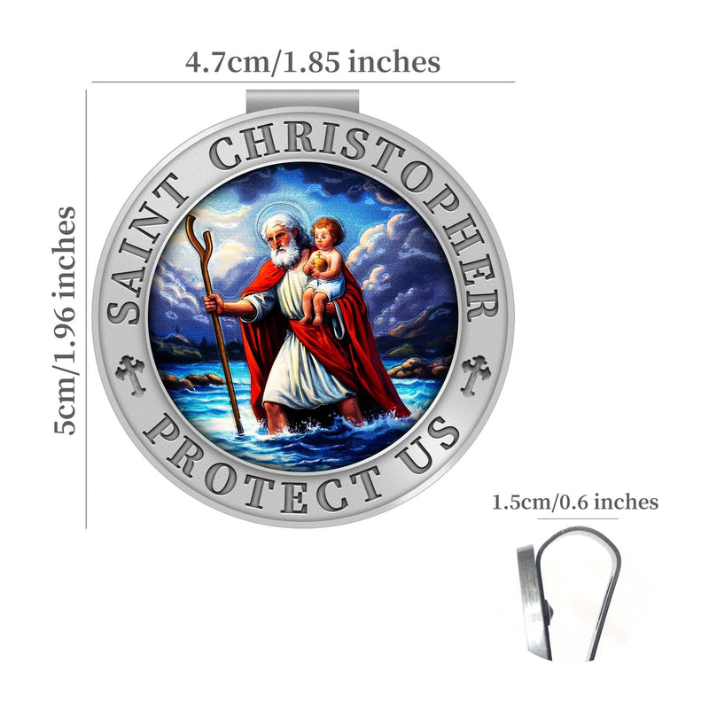 Saint Christopher Medal for Car, Colorful 3D Relief St Christopher Visor Clip Bless Driving Safety Religious Gift for Parent, Family, Friend, Driver (1) 1