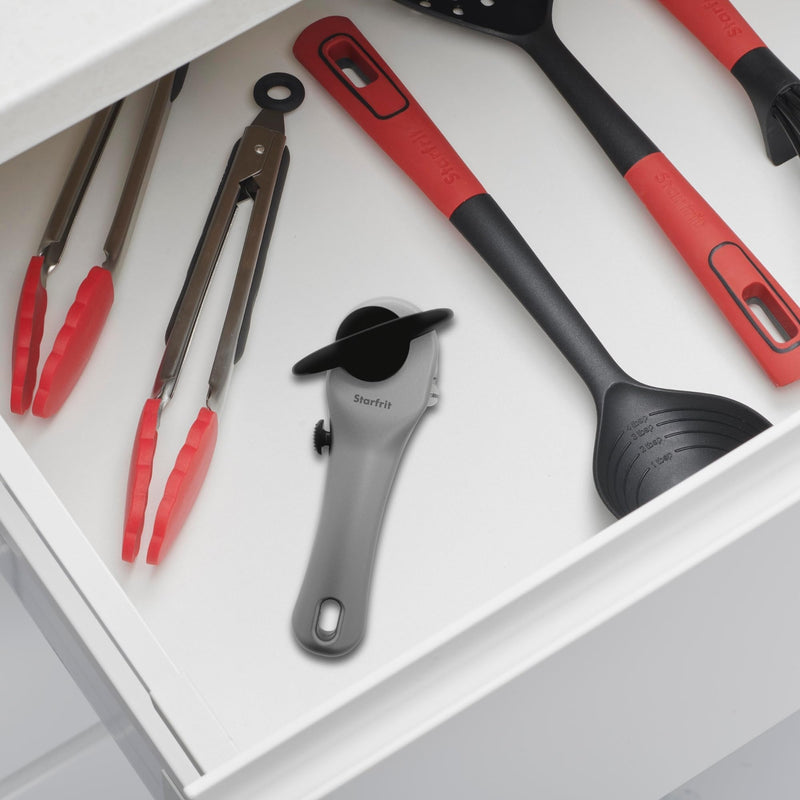 Starfrit Securimax Auto Can Opener - Patented Safe Edge Technology with Lid Lifter - Leaves No Sharp Edges on Lid & Can - Heavy Duty Non-Slip Knob - Grey