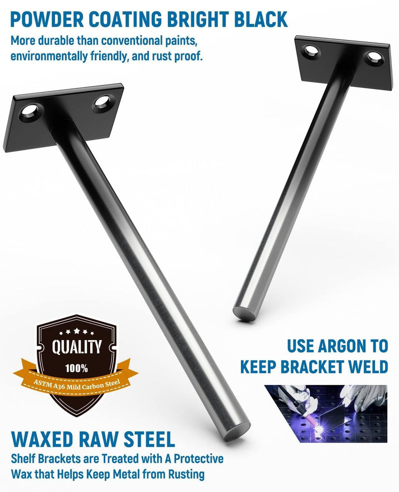 LEOPO Black 12-Pack 5 inch Floating Shelf Brackets, Hidden Shelf Bracket for Wood, Concealed Blind Shelving Support,Invisible Coated Brackets for DIY Decorative,Fit for Kitchen, Bathroom,Study Room Black 12Pack