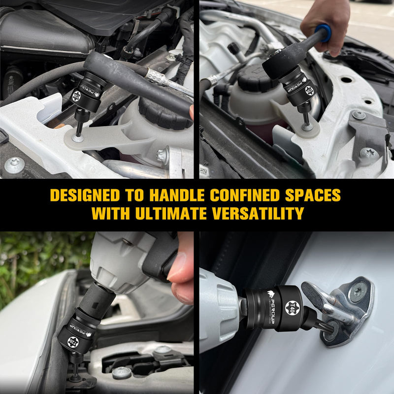 7PCS 3/8" Drive Universal Swivel Impact Torx Socket Set, T20-T50, CR-MO Wobble Star Sockets With Hanging Bracket for Dead Angles, Auto Repair, Mechanical Maintenance 7PCS 3/8" Drive