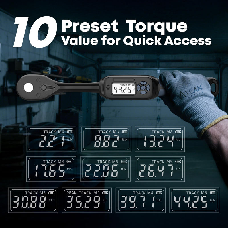 3/8 Torque Wrench Digital (2.21-44.25 Ft. Lb) ±2% High accuracy Digital Torque Wrench 3/8 Drive Ratchet with Buzzer&LED Indicator Track Mode/Universal Joint&6" Xtension Bar for Bike Moto Auto