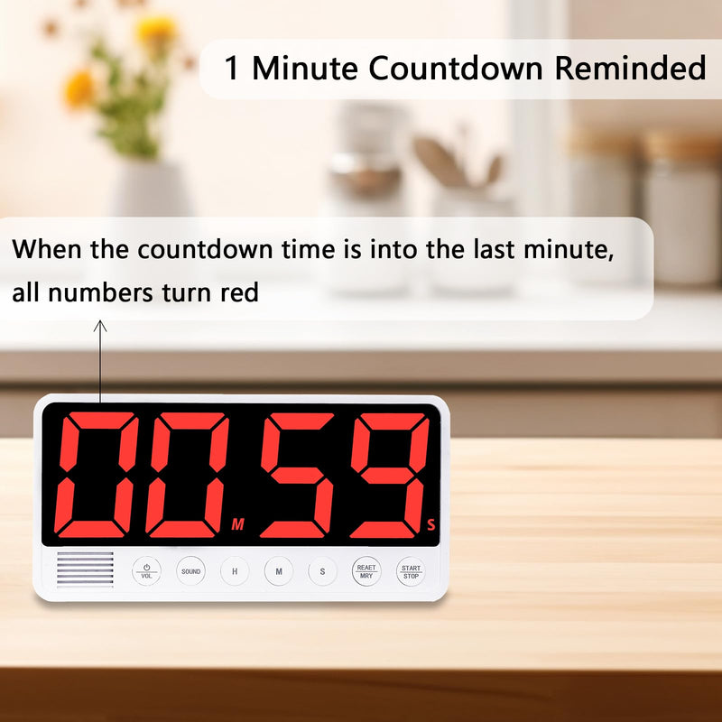 Digital Kitchen Timer with 7.1” Extra Large Display, Rechargeable Magnetic LED Countdown/Up Memory Timer with 6 Alarms & 4 Volume Levels for Cooking, Classroom, Office, Home Gym (Black) Black