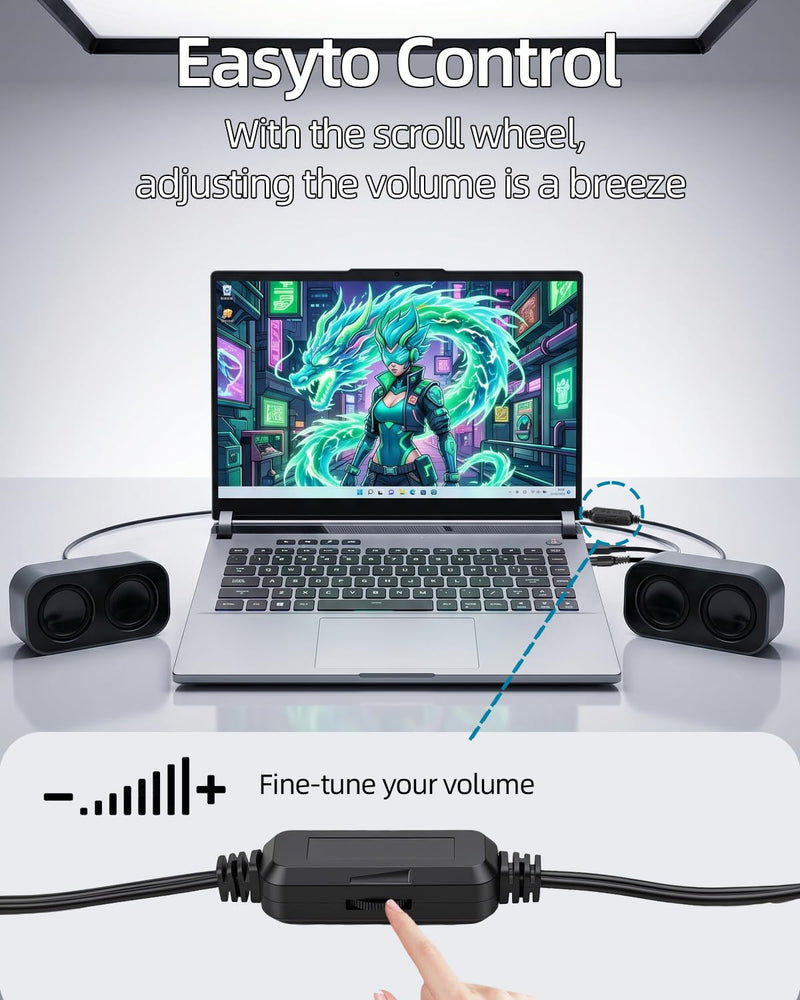GELRHONR Computer Speakers for Desktop PC, 2×3W Small Stereo Speakers,USB Powered with 3.5mm Aux and Volume Control,Plug and Play for Laptop,Tablet 1.2M,Grey