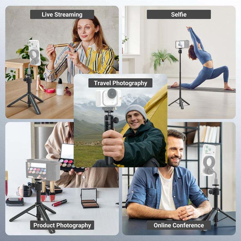 NEEWER Basics Extendable Selfie Stick Tripod, Metal Portable Stand Handle Grip Compatible with Canon G7X Mark III Sony ZV-1 RX100 VII A6400 A6600 Nikon Camera Webcam for Vlogging, DT001