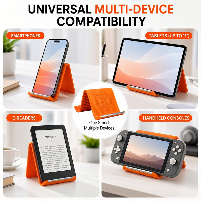 Airplane Phone Holder, Foldable Silicone Aluminum Phone Holder | Textured Non-Slip Surface Flexible Silicone Tablet Stand 0.12" Ultra-Thin Desktop Mount for Home Office Desk Travel Treadmill A-Orange-1PCS