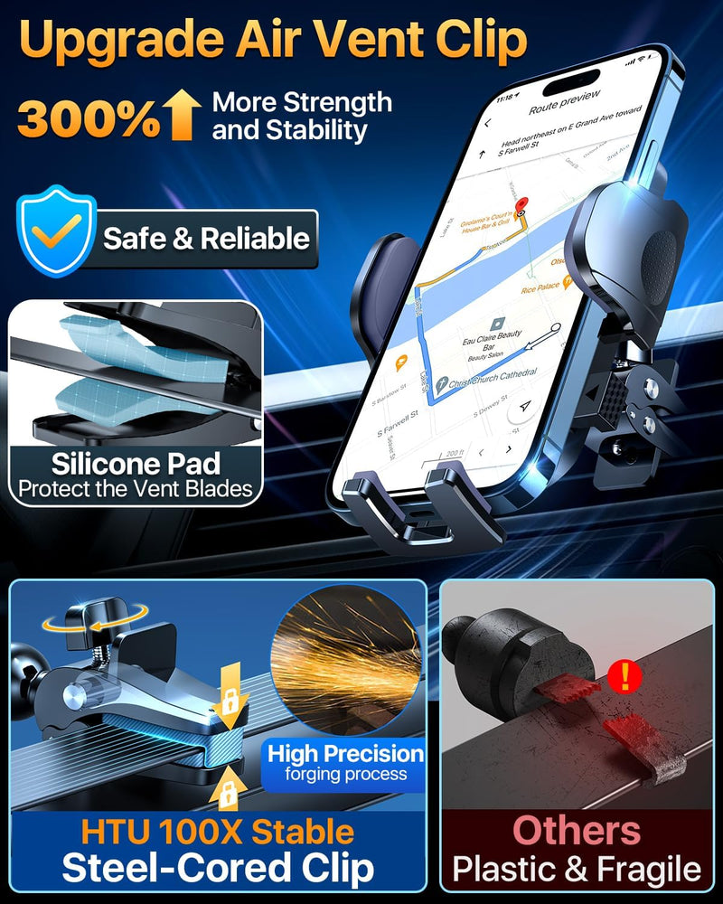 【Upgraded Strongest Suction & Pro Military-Grade Certs 】Ultimate Car Phone Mount【360°Rotatable Suction】Cell Phone Holders Truck Stand for Dashboard Windshield Vent for iPhone 17 Pro Max Samsung,Black Black