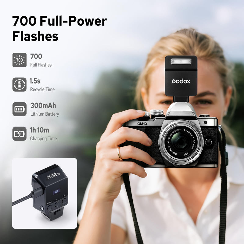 Godox iT22 O Flash for Olympus Panasonic, iT22-O Mini TTL Flash with Screen | 1.5s Recycle, 700 Full Power Flashes, USB-C Charge, Built-in Battery, GODOX iT22 iT22O Pocket Flash Speedlight for Olympus iT22-O for Olympus Panasonic