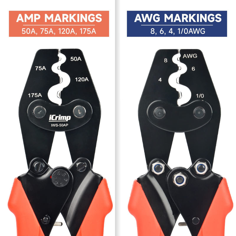iCrimp IWS-50AP Battery Cable Crimping Tool for Power 50A & 75A Connectors, Anderson SB50 SB120 SB175 Connectors, AWG 8-1/0 Battery Cable Lugs
