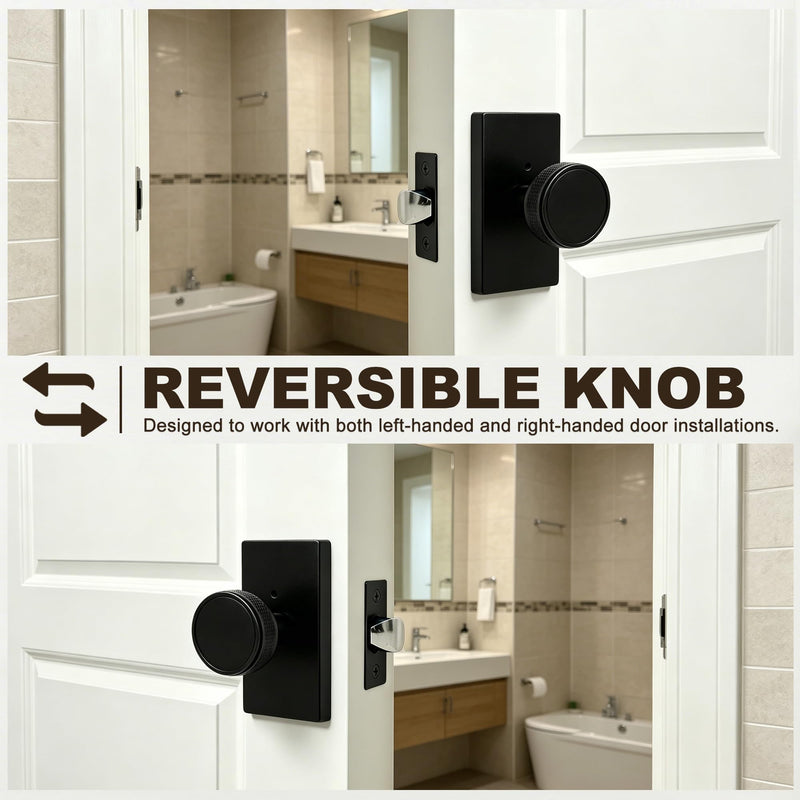 Black Door Knob with Lock, Interior Door Knobs for Bedroom and Bathroom | Zinc Alloy Privacy Door Handle, Knurled Solid Door Knob with Large Backplate, Heavy Duty Interior Door Knobs with lock Black 1
