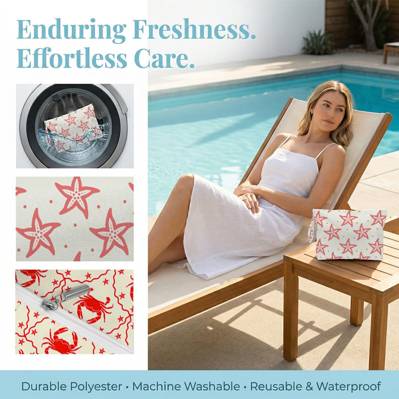 Fokongna Wet Bag, 4 Pack Short City Trip Foldable Reusable Waterproof Leakproof Dry Wet Organizer for Daily Commute Gym Mini Essentials Storage Seashell & Starfish