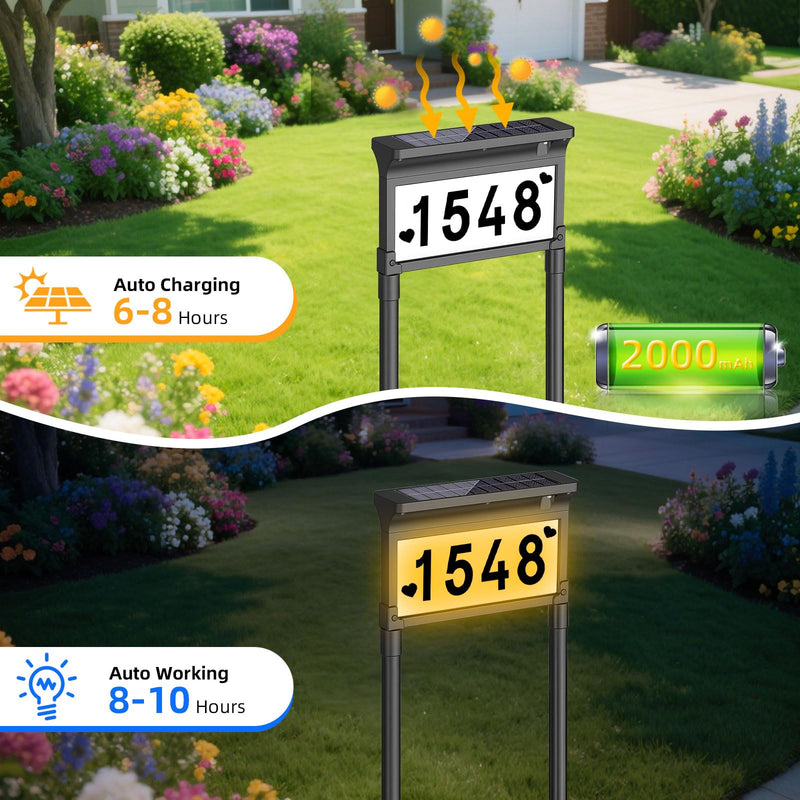 Lacasa Solar Address Sign for House, Double Sided LED House Numbers with 3 Color Modes, Waterproof Solar House Address Plaque for Yard, Street, Mailbox, Driveway