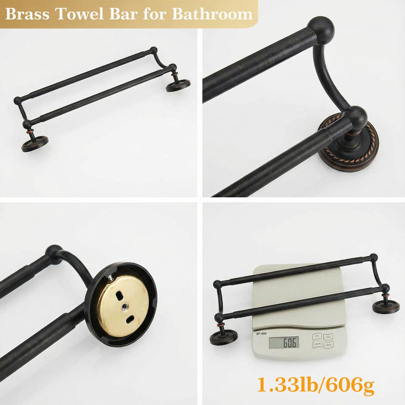 Double Towel Bar, Antique Brass Towel Racks for Bathroom Wall Mount | Adjustable Vintage Black Towel Bar Fits 16.4-27.8 Inch Wall Space, Brass Rustproof Towel Rod Holder Bathroom Hardware