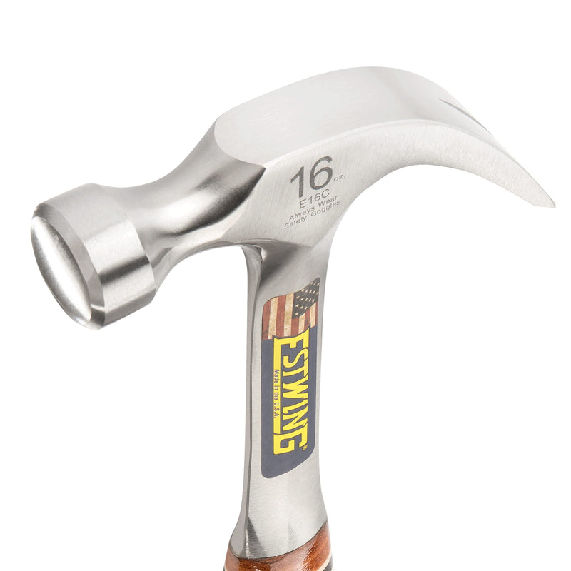 ESTWING Hammer - 16 oz USA Made Curved Claw Hammer with Smooth Face & Genuine Leather Grip - E16C 16 oz (Ounces)